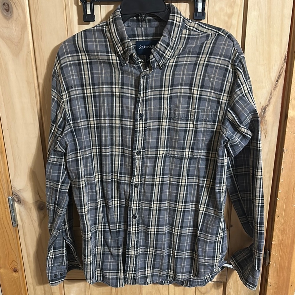 St. John’s Bay Men's Gray Plaid Shirt Flannel Shirt Classic Print